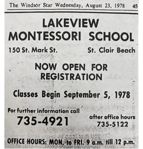 Lakeview Montessori School newspaper ad in Windsor Star